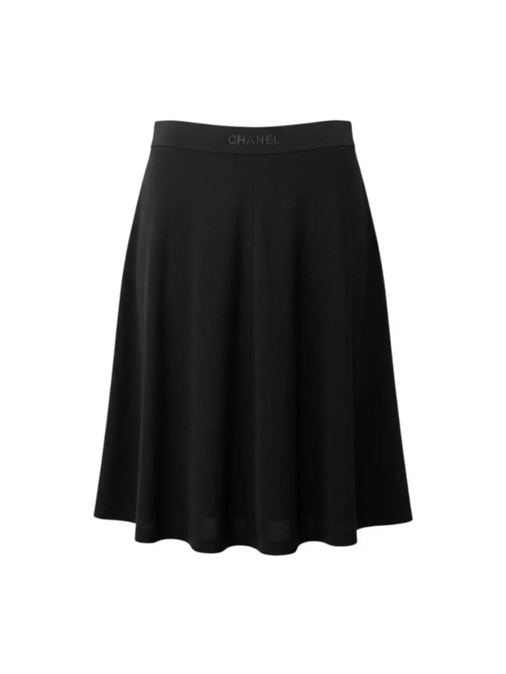 Chanel Boutique Logo Embroidery Stretch Black Rayon Flare Skirt